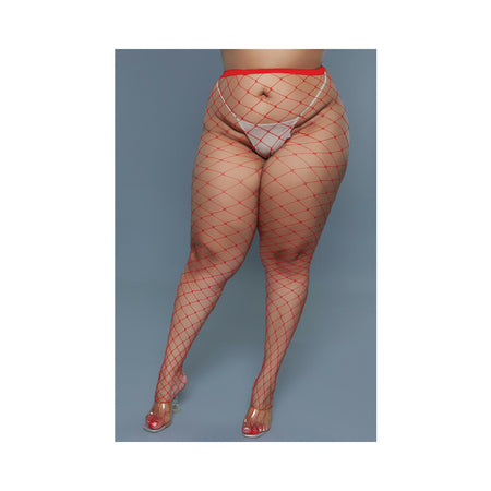BeWicked Oversized Fishnet Pantyhose Red Queen Size