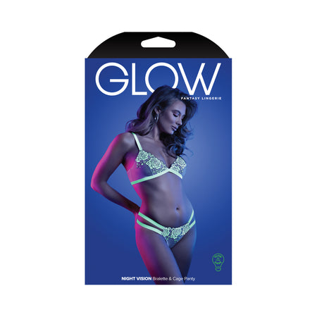 Fantasy Lingerie Glow Night Vision Glow-In-The-Dark Lace Bralette & Panty White S/M